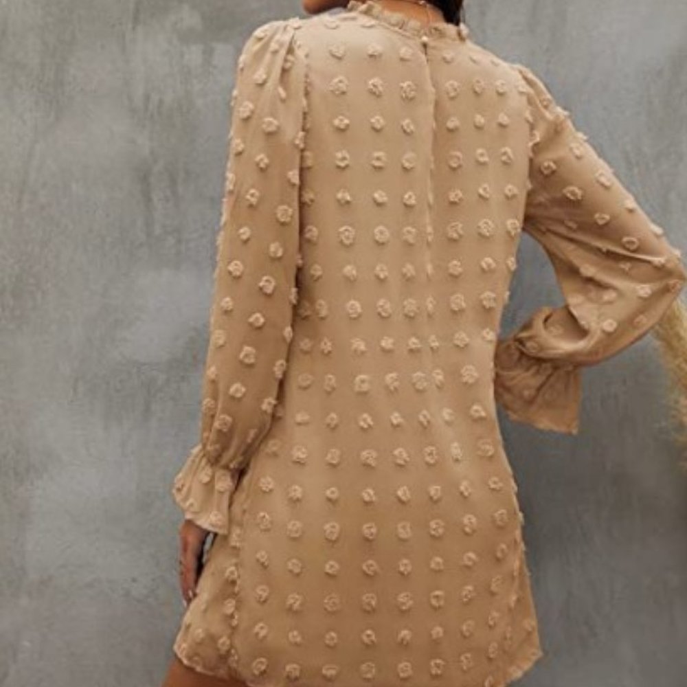 New Khaki Colored Long Sleeve Women's Dress - Picture 2 of 3
